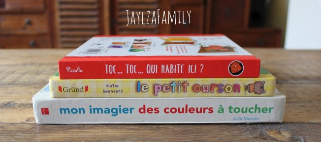 Mon imagier des couleurs à toucher Milan; le petit ourson part en promenade Gründ; Toc... Toc... Qui habite ici? Piccolia